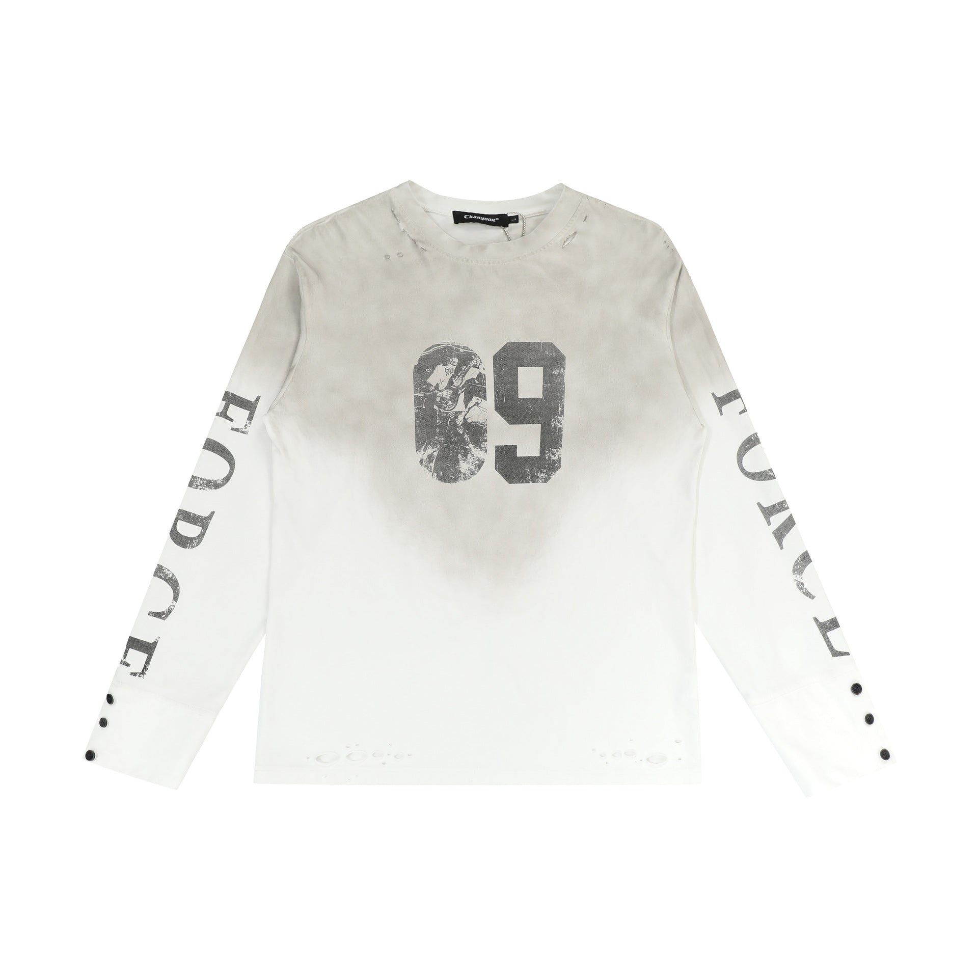 Washed Number Print Damage Long Sleeve T-Shirt