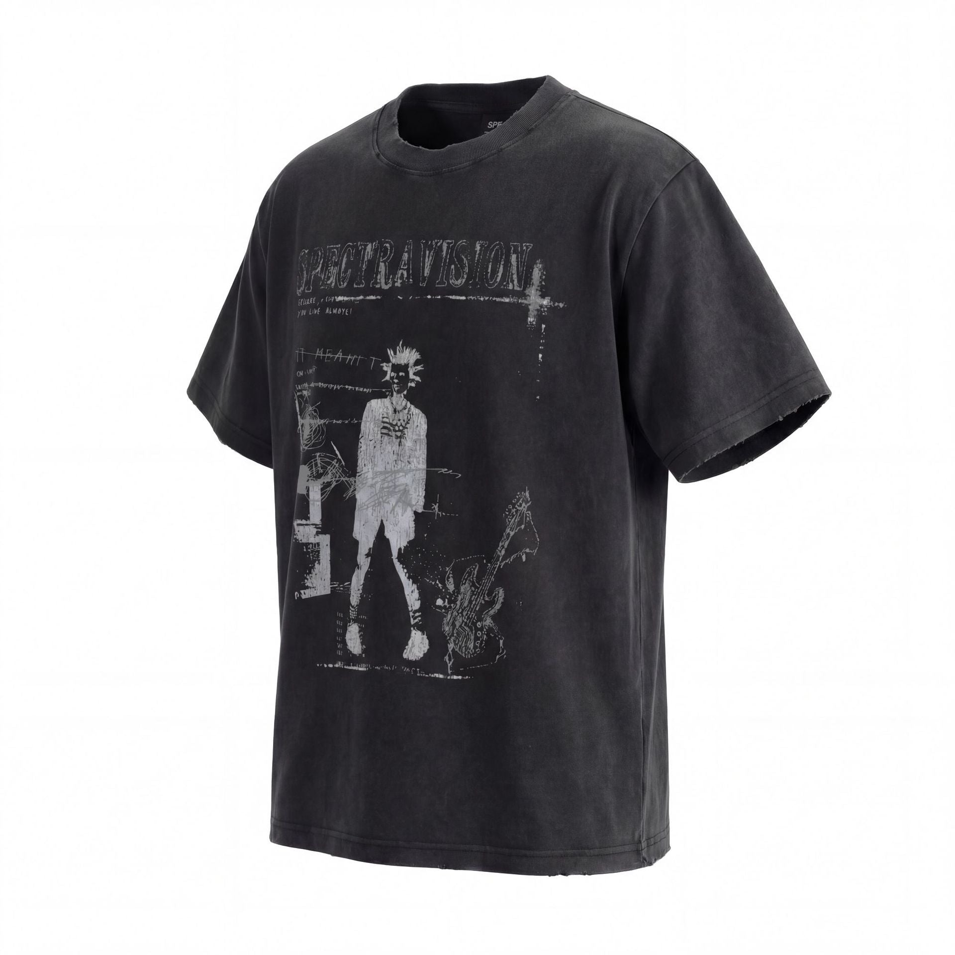 Graphic Print Wash Damage Round Neck Short Sleeve T-Shirt