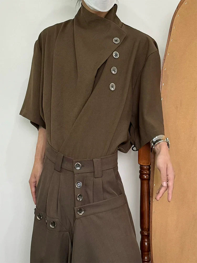 Asymmetry Button Design Short Sleeve Shirt