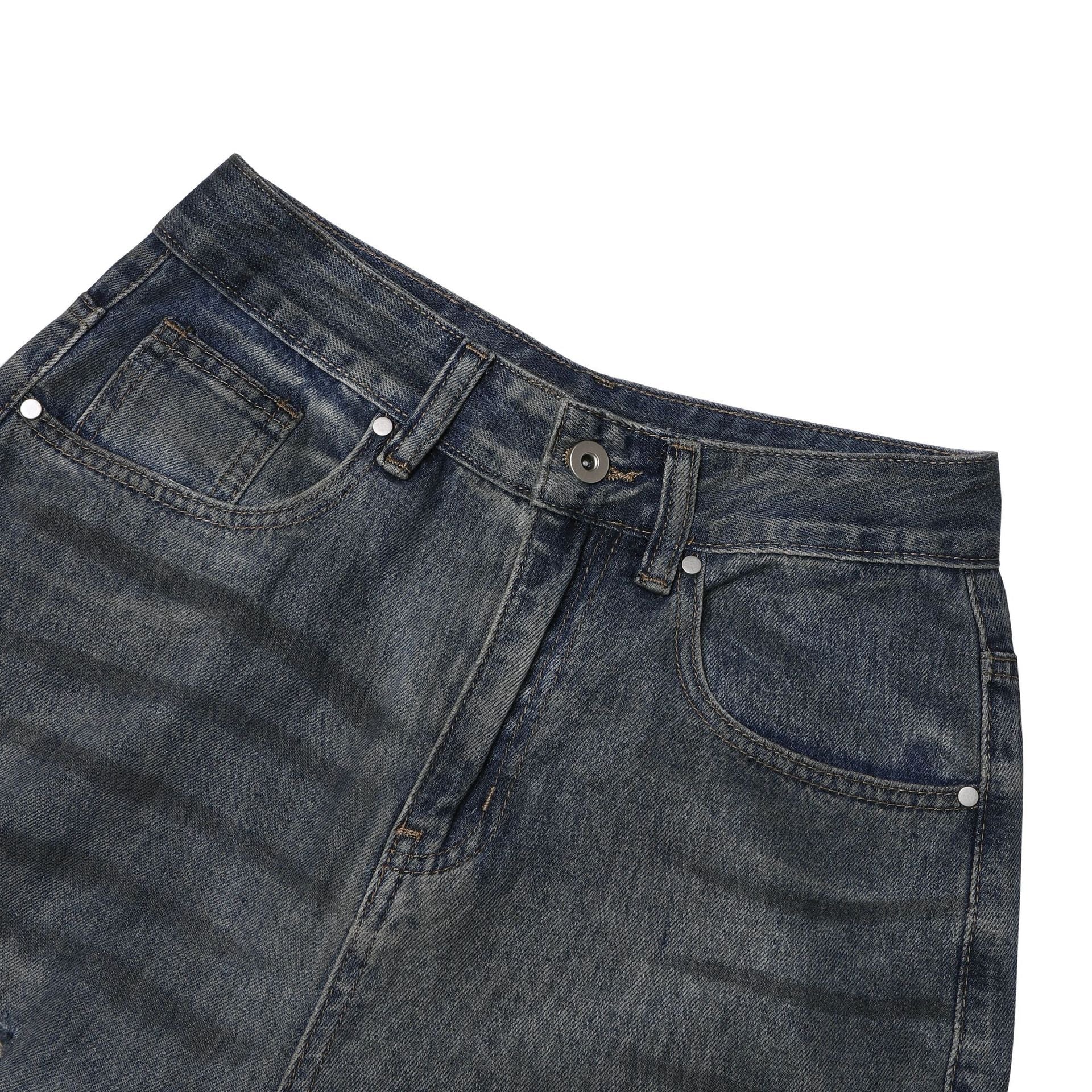 Washed Damage Wide Leg Denim Jeans