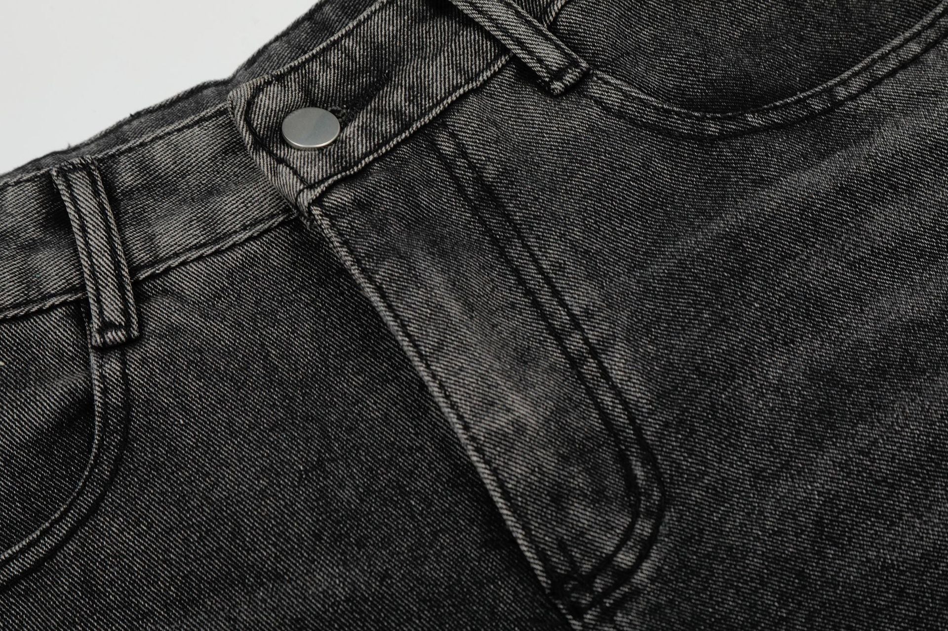 Star Patch Embroidery Curved Denim Jort