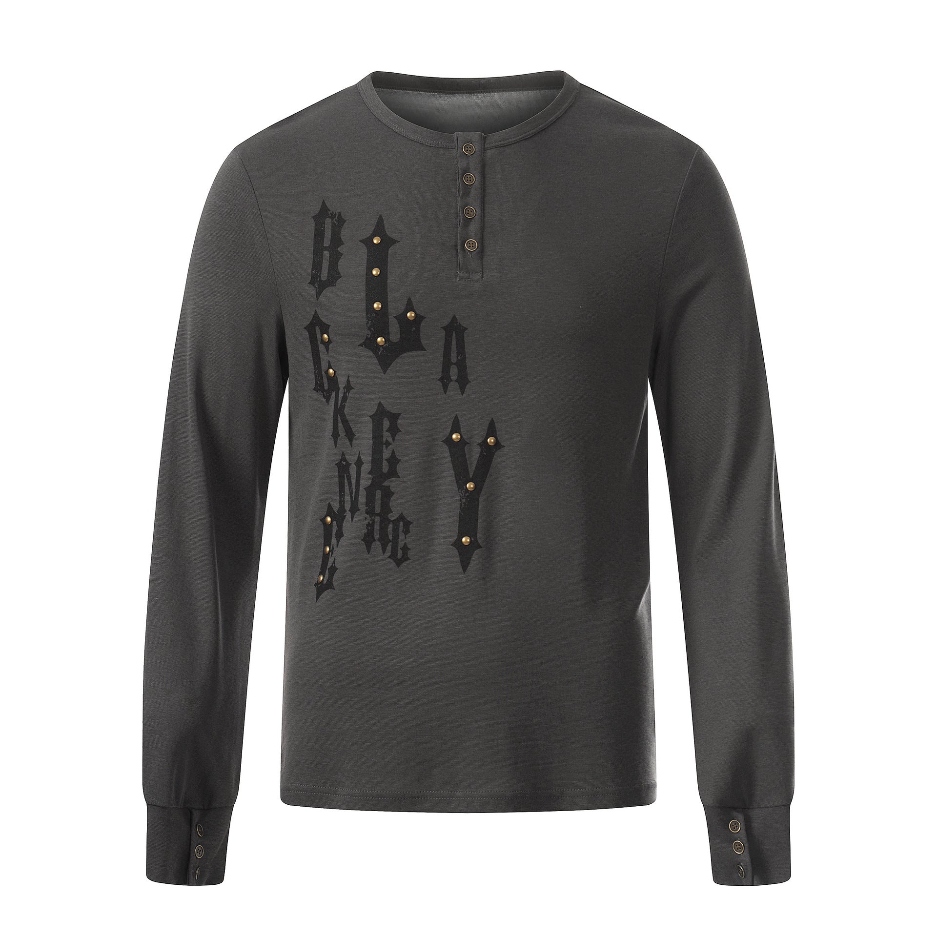 Henley Letter Studs Detail Long Sleeve T-Shirt