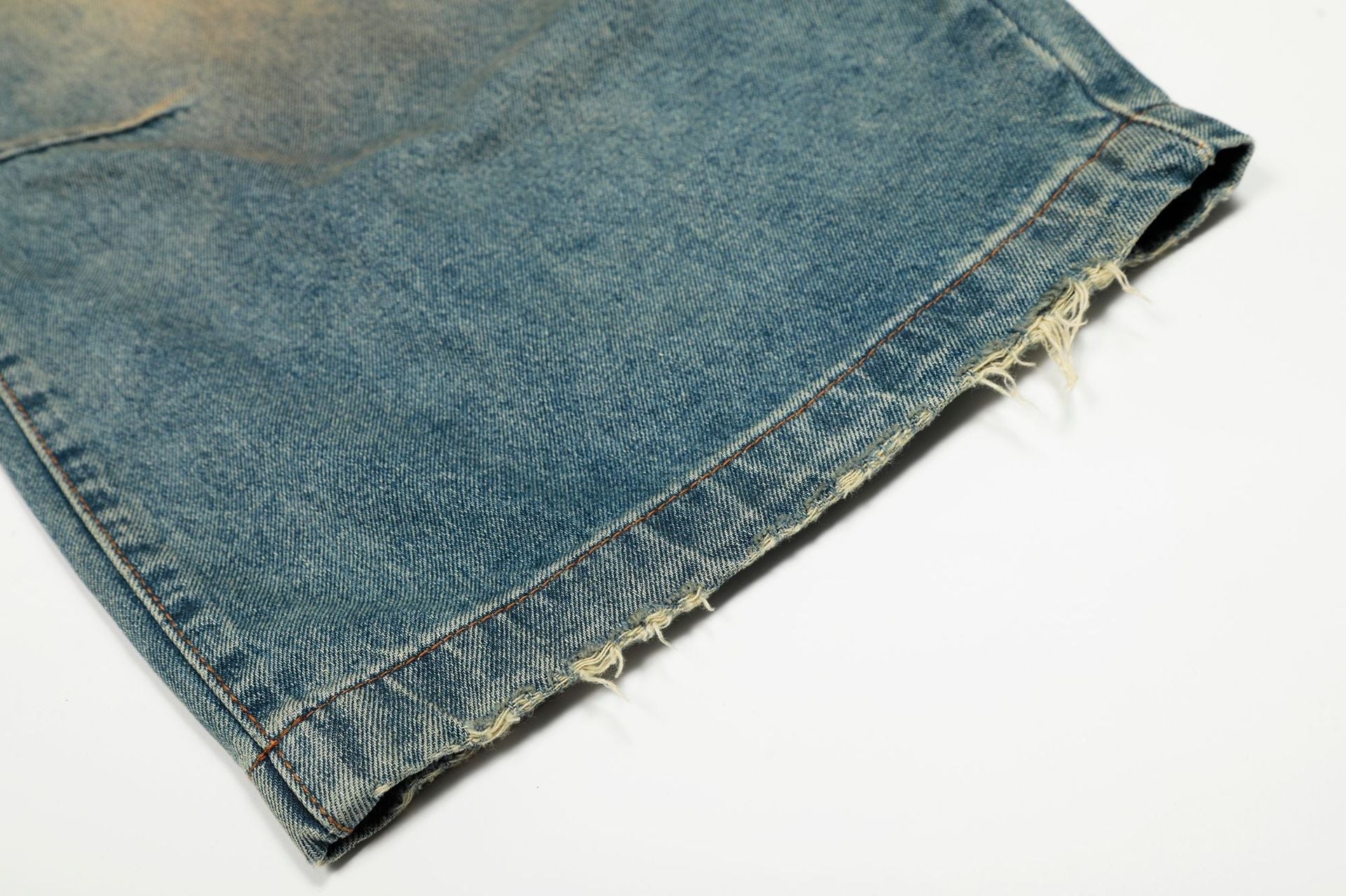 Dirty Washed Curved Wide Leg Denim Jeans