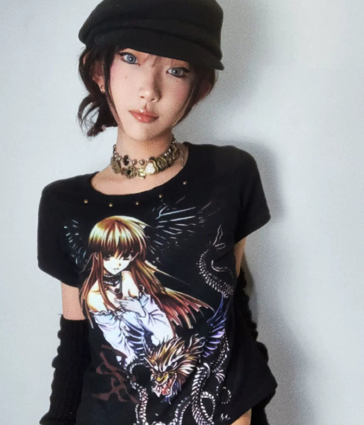 Studs Graffiti Print Short Sleeve T-Shirt
