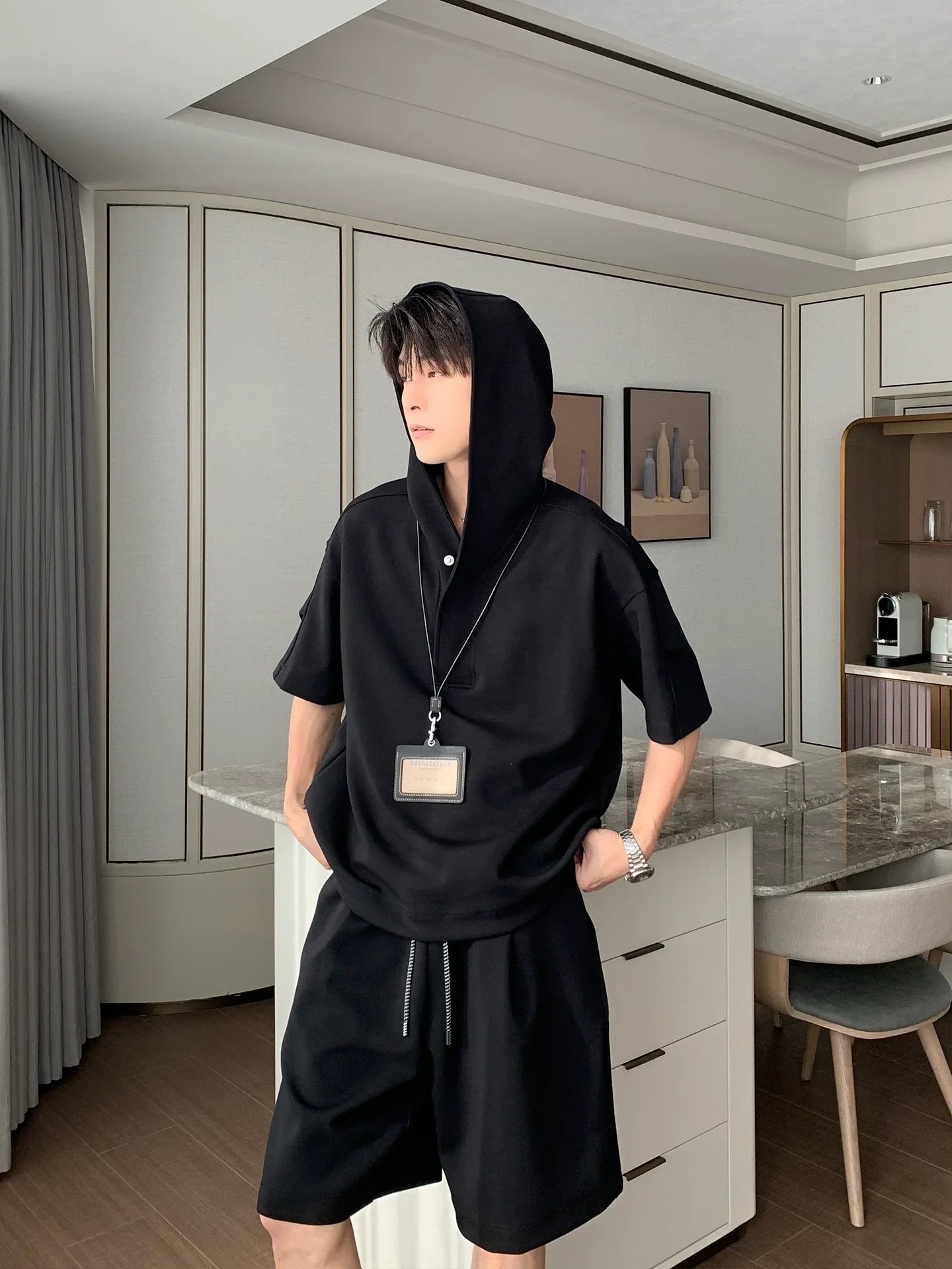 Sporty Short Sleeve Hooded T-Shirt & Short Pants Setup