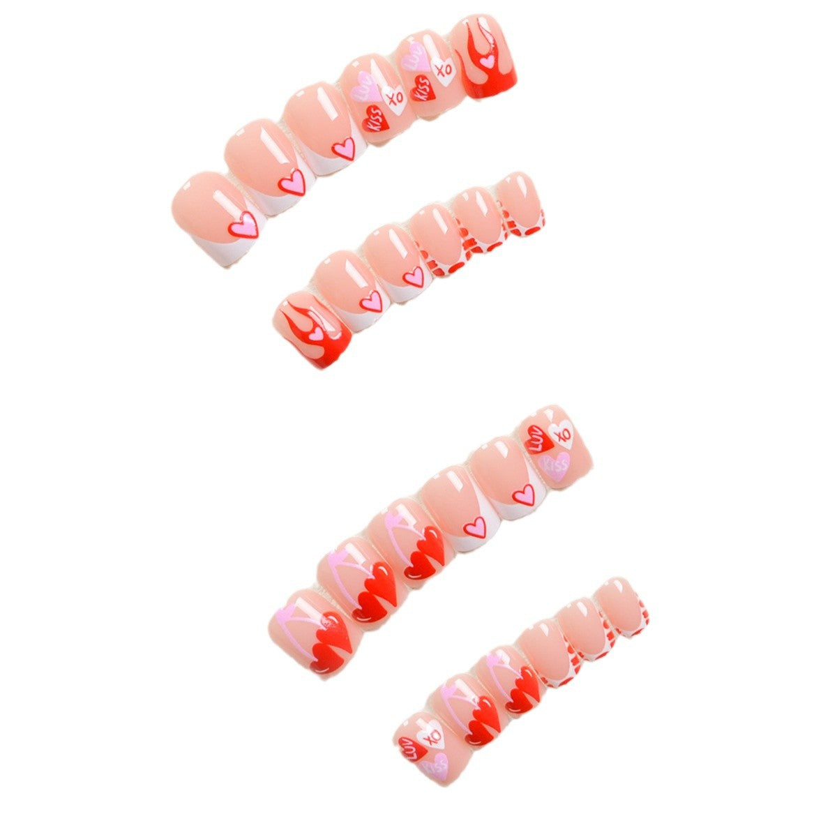 Europe and the United States wear nails Valentine's Day series white edge French cute cartoon heart red flame fake nail pieces