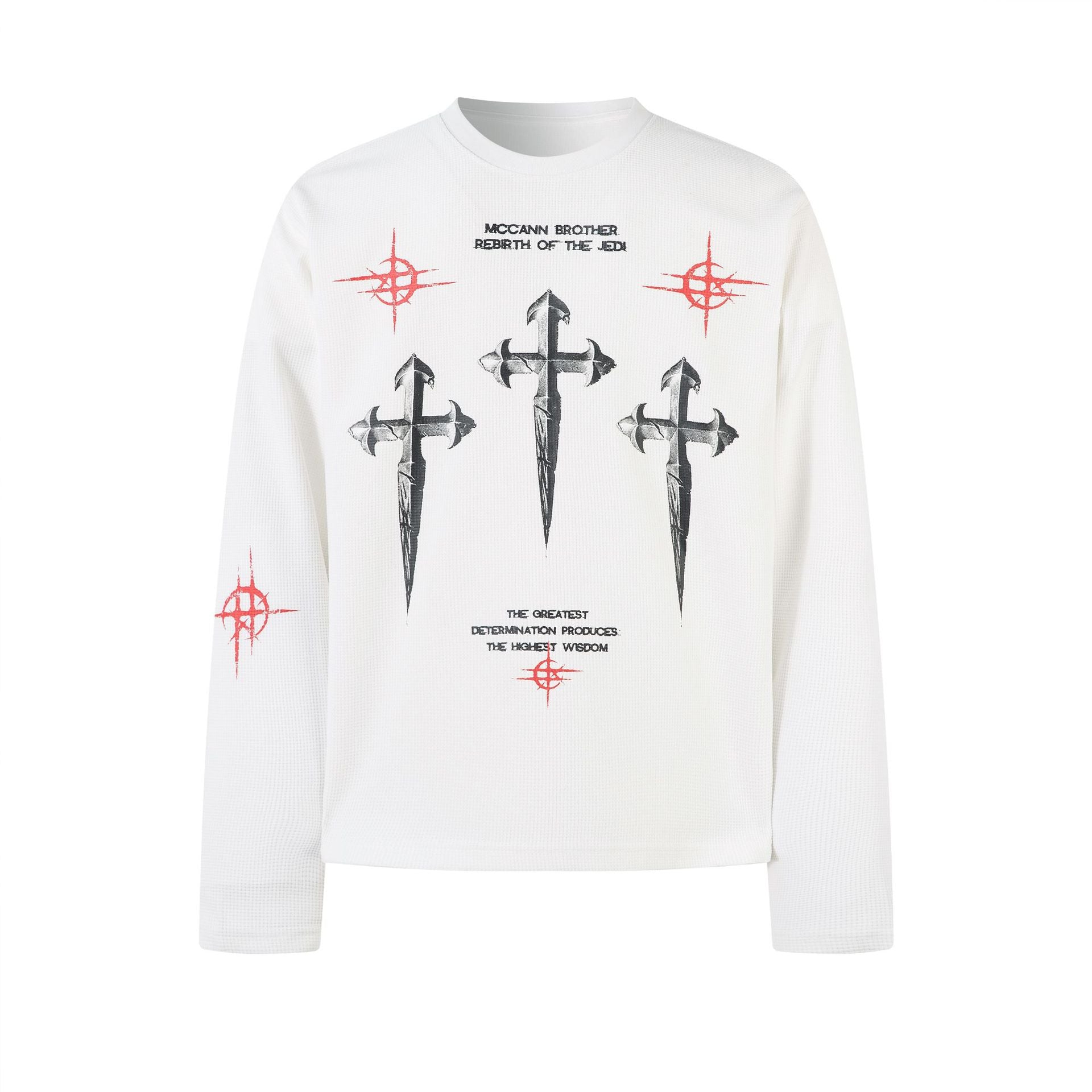 Cross Graphic Print Waffle Long Sleeve T-Shirt
