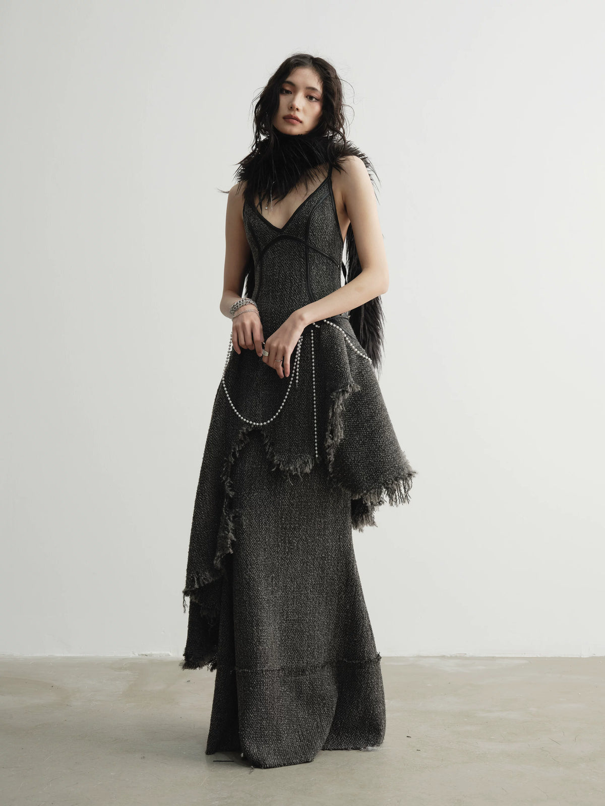 Frayed Fringe Strap Shoulder Dress