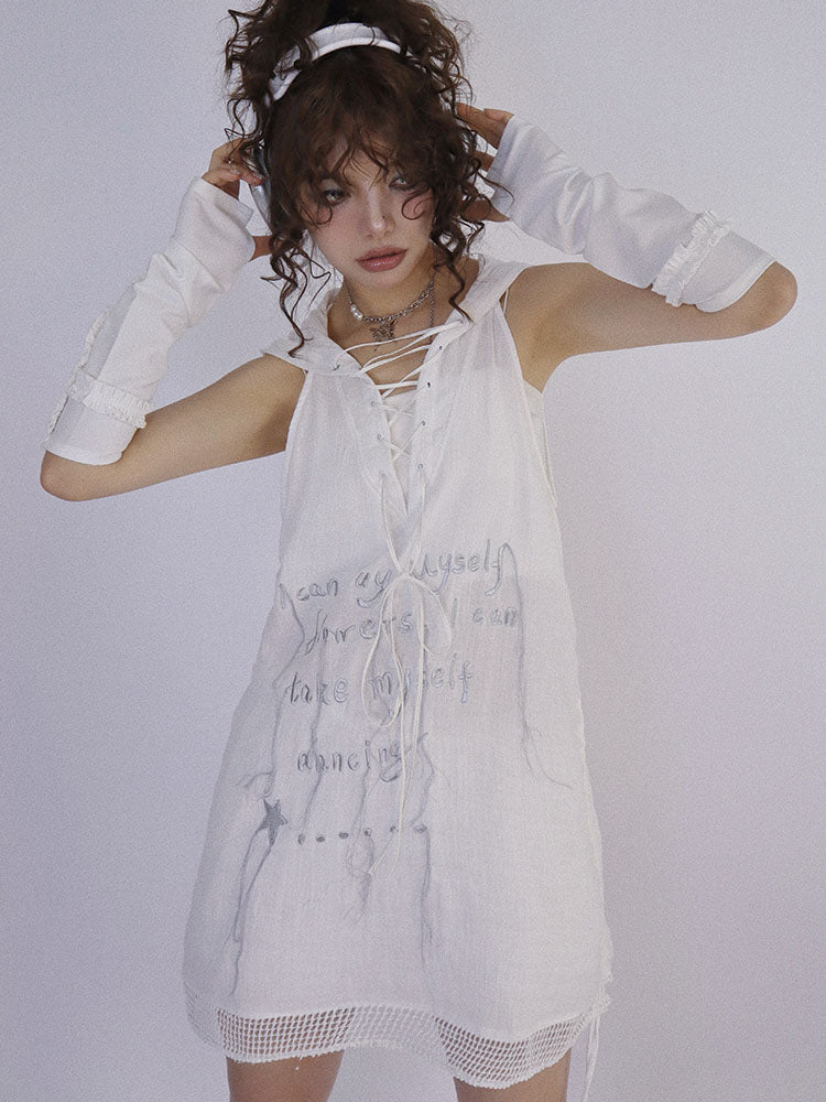 Letter Design Oversize Hooded Pullover Top