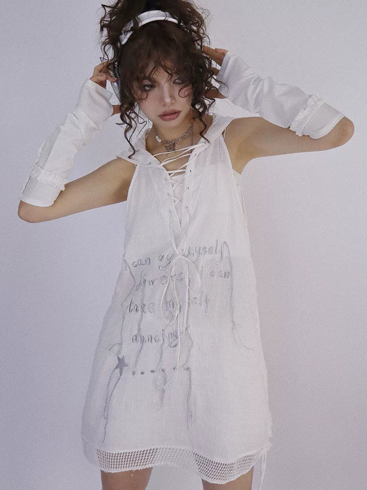 Letter Design Oversize Hooded Pullover Top