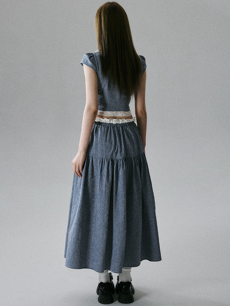 Lace-Trim Short Sleeve Shirt & Drawstring Skirt Setup