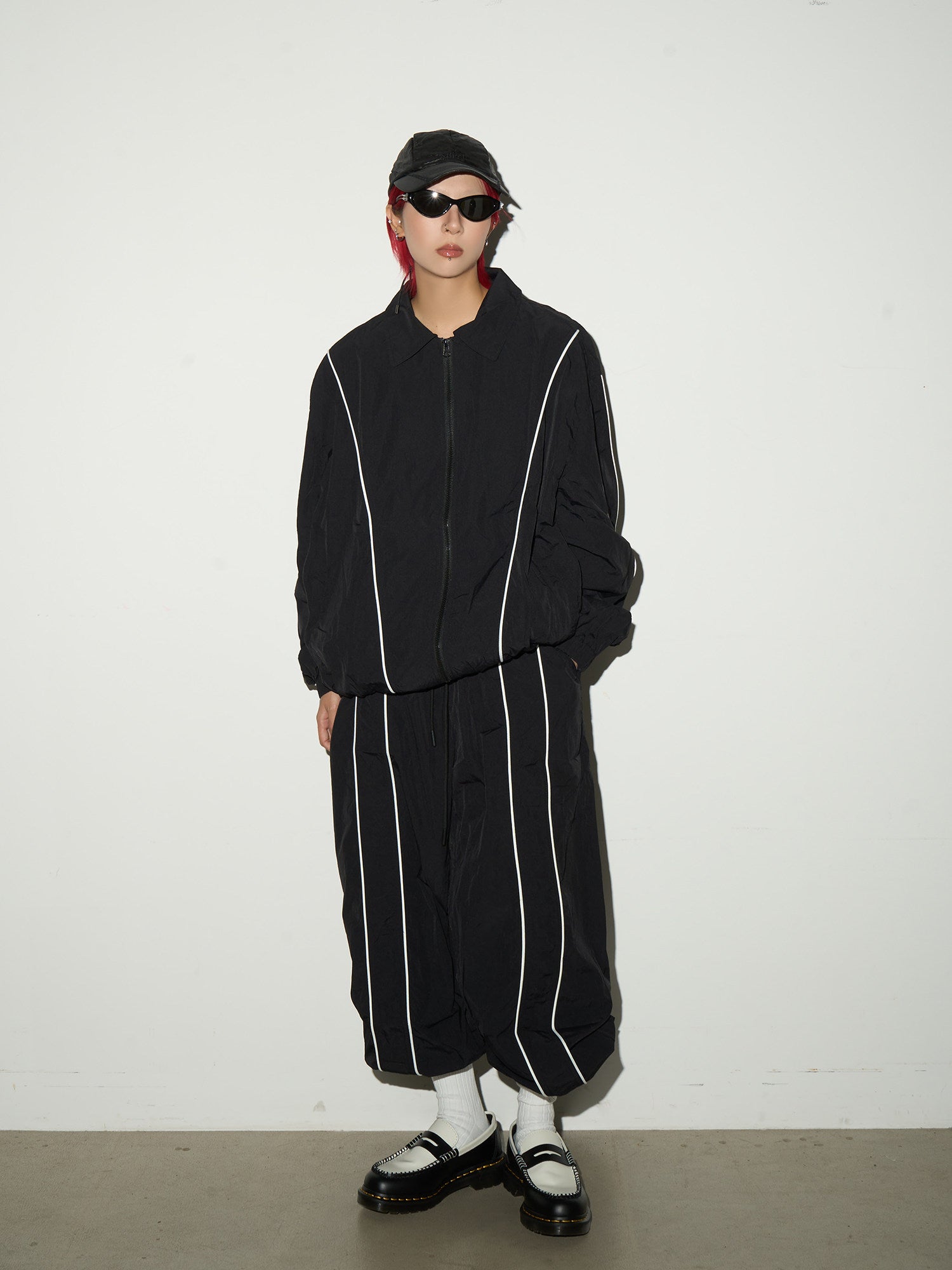 Line Detail Lightweight Quick-Dry Oversize Jacket & Wide Leg Pants Setup