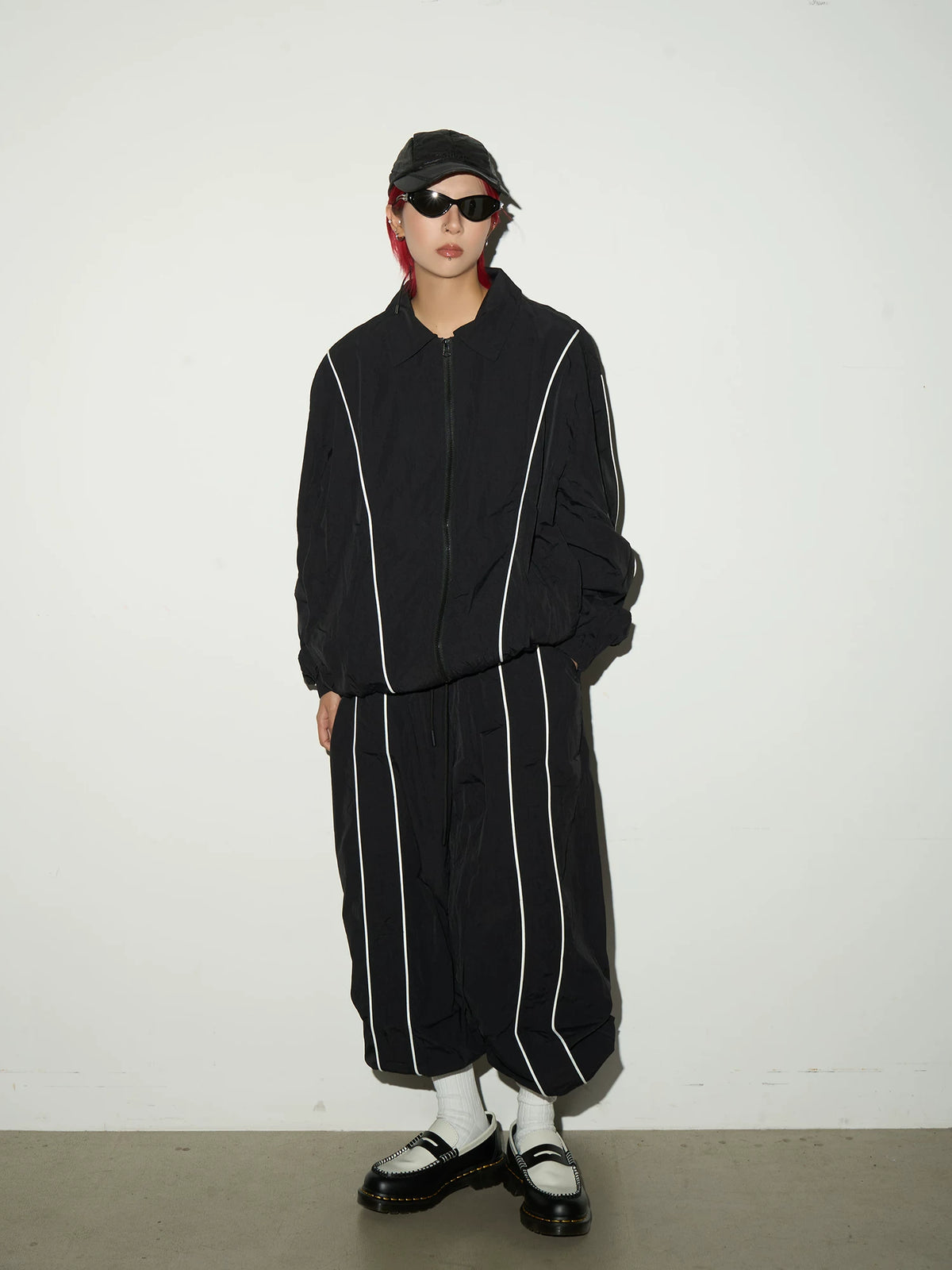 Line Detail Lightweight Quick-Dry Oversize Jacket & Wide Leg Pants Setup