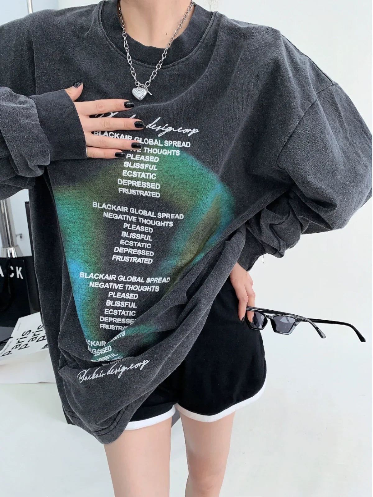 Letter Print Oversize Long-Sleeve Top