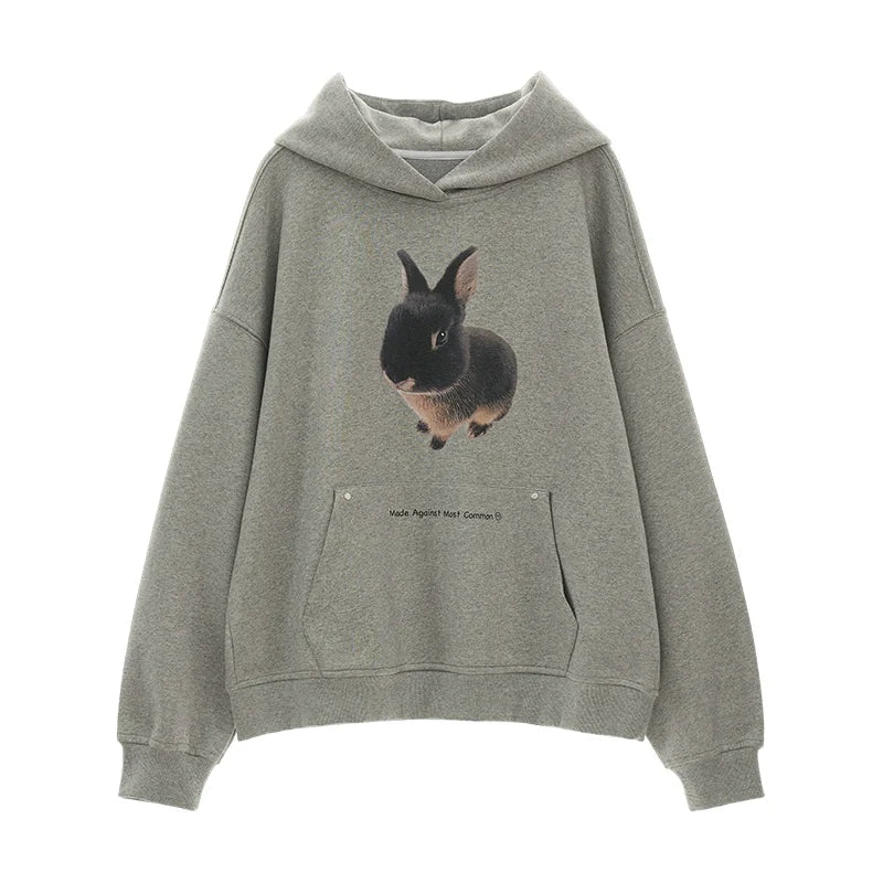 Rabbit Print Loose Hoodie