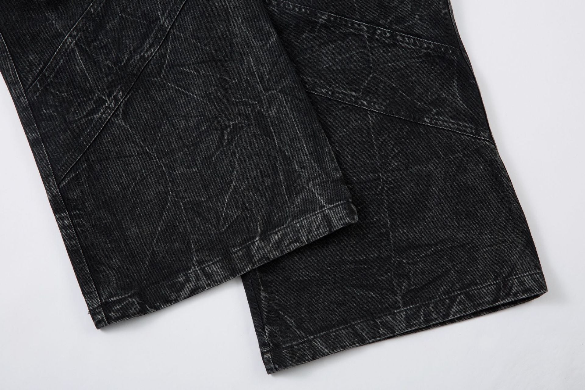 Washed Crinkle Button Fly Wide Leg Denim Jeans