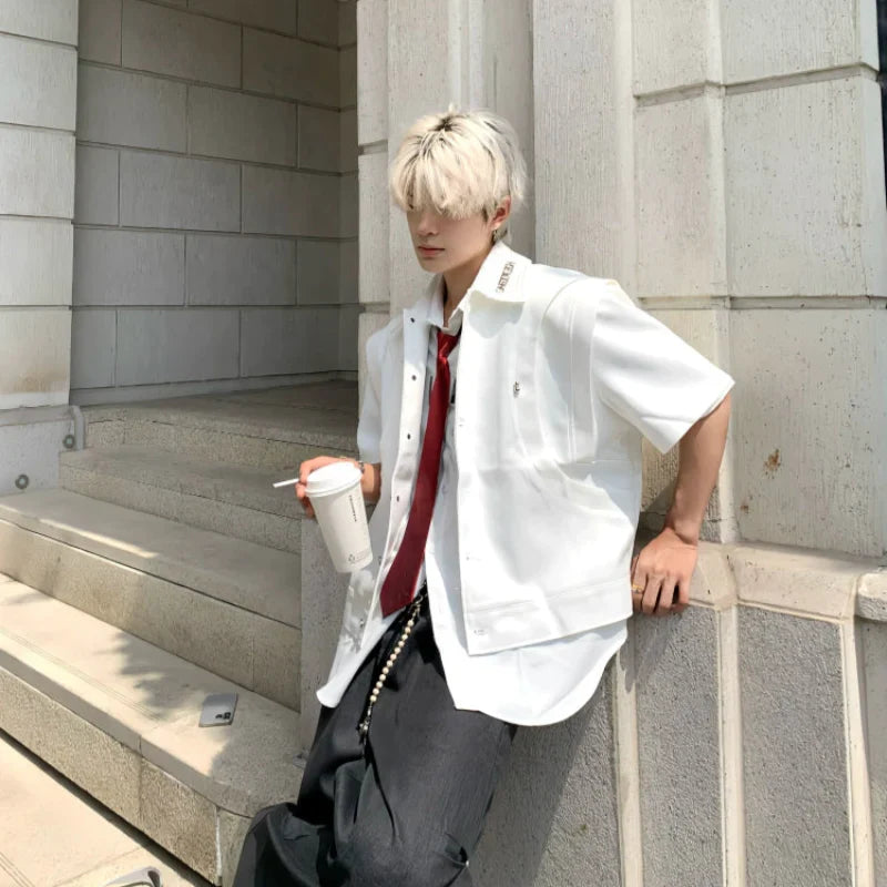 Double-Layer Stand-Collar Long & Short Sleeve Shirt