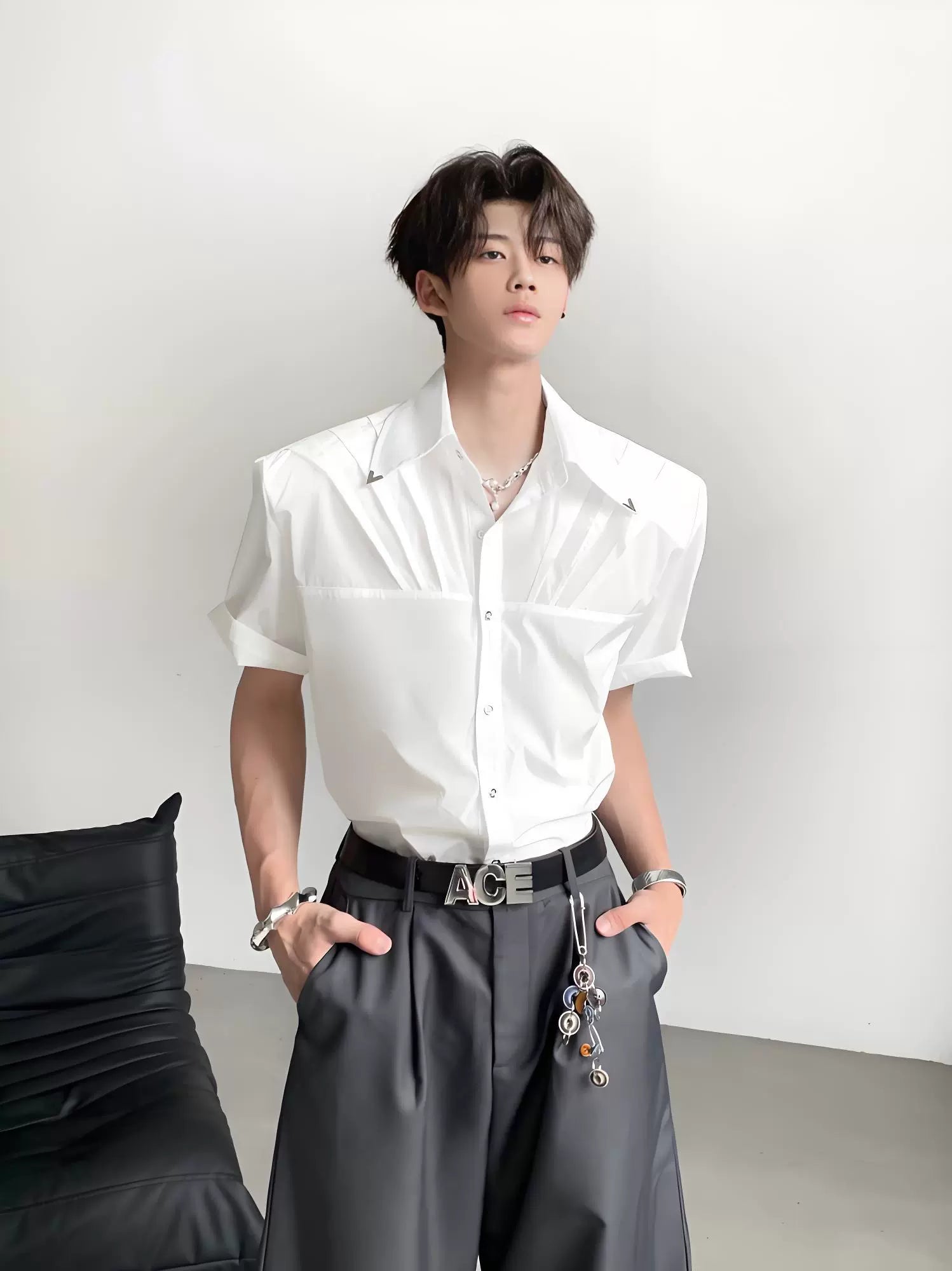 Pleated Wrinkle-Free Short Sleeve Shirt