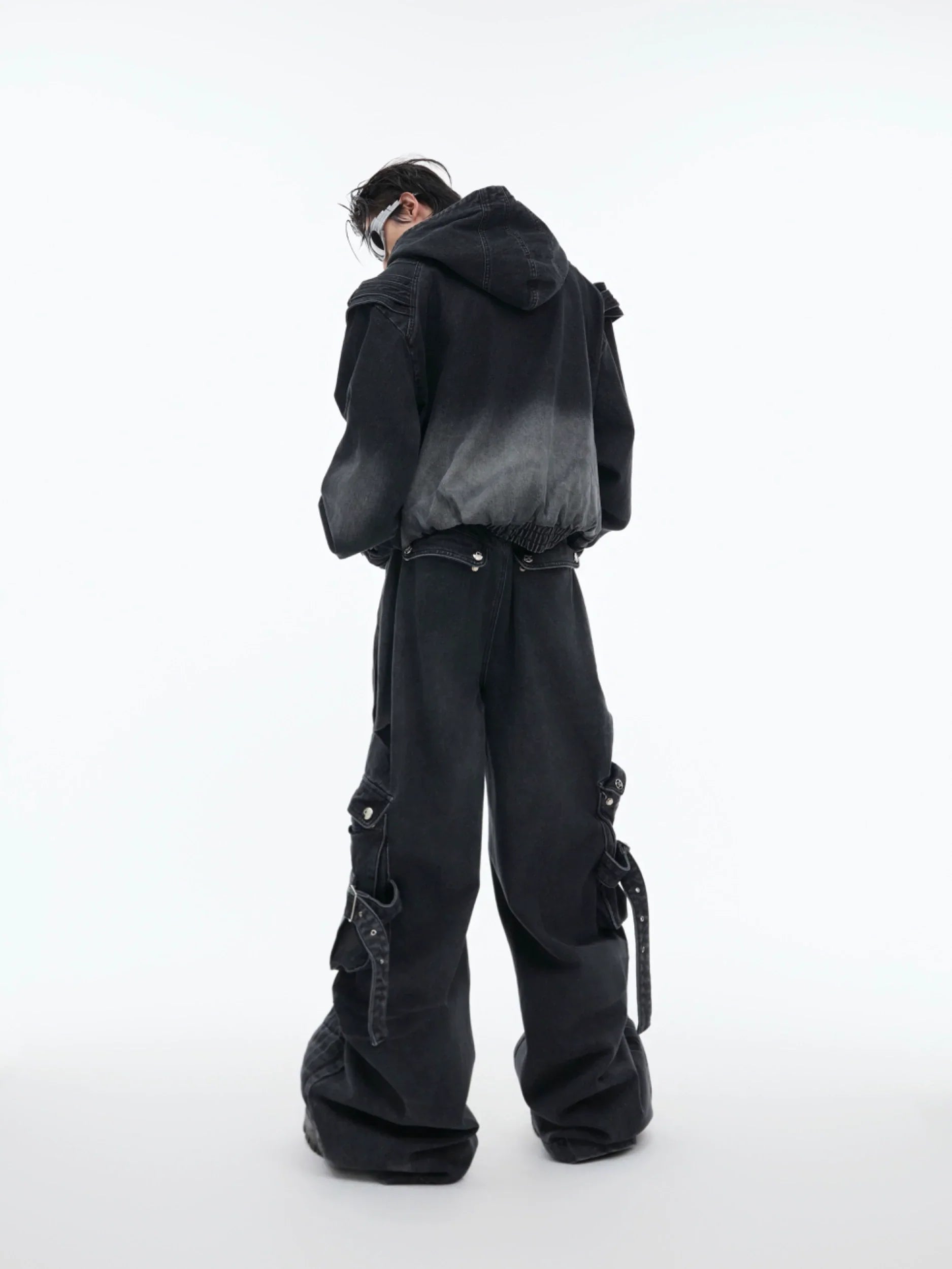 Heavyweight Zipper Denim Hooded Jacket & Wide Leg Denim Jeans Setup