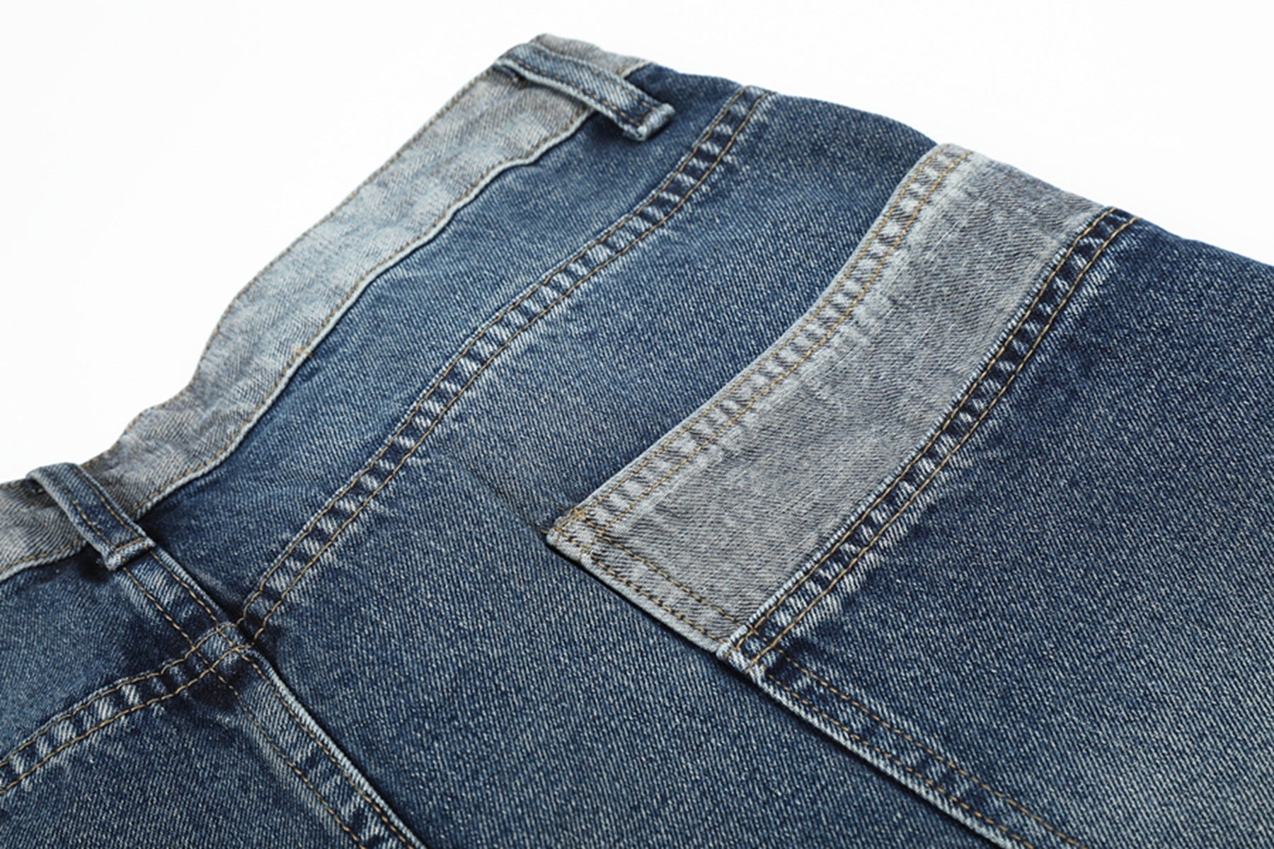 Color Block Washed Wide Leg Denim Jort