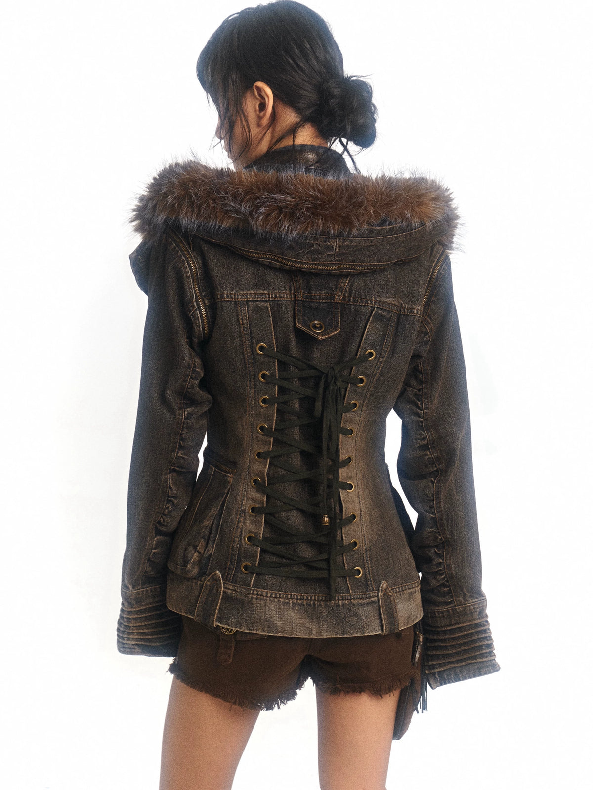 Padded Detachable Washed Denim Jacket