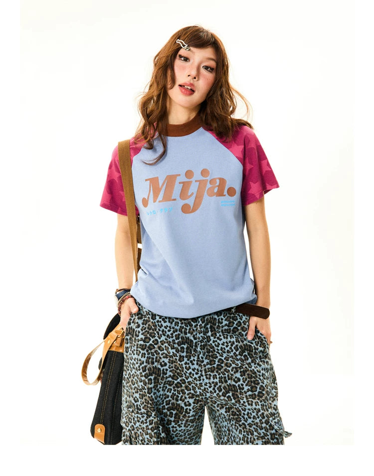 Raglan Sleeve Letter Print Fitted Short Sleeve T-Shirt