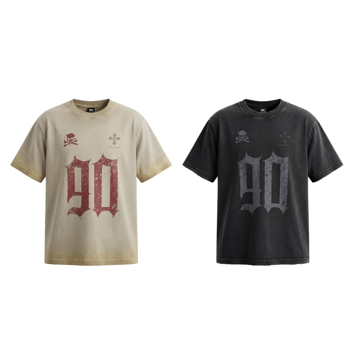 Fade Washed Skull Number Print Short Sleeve T-Shirt