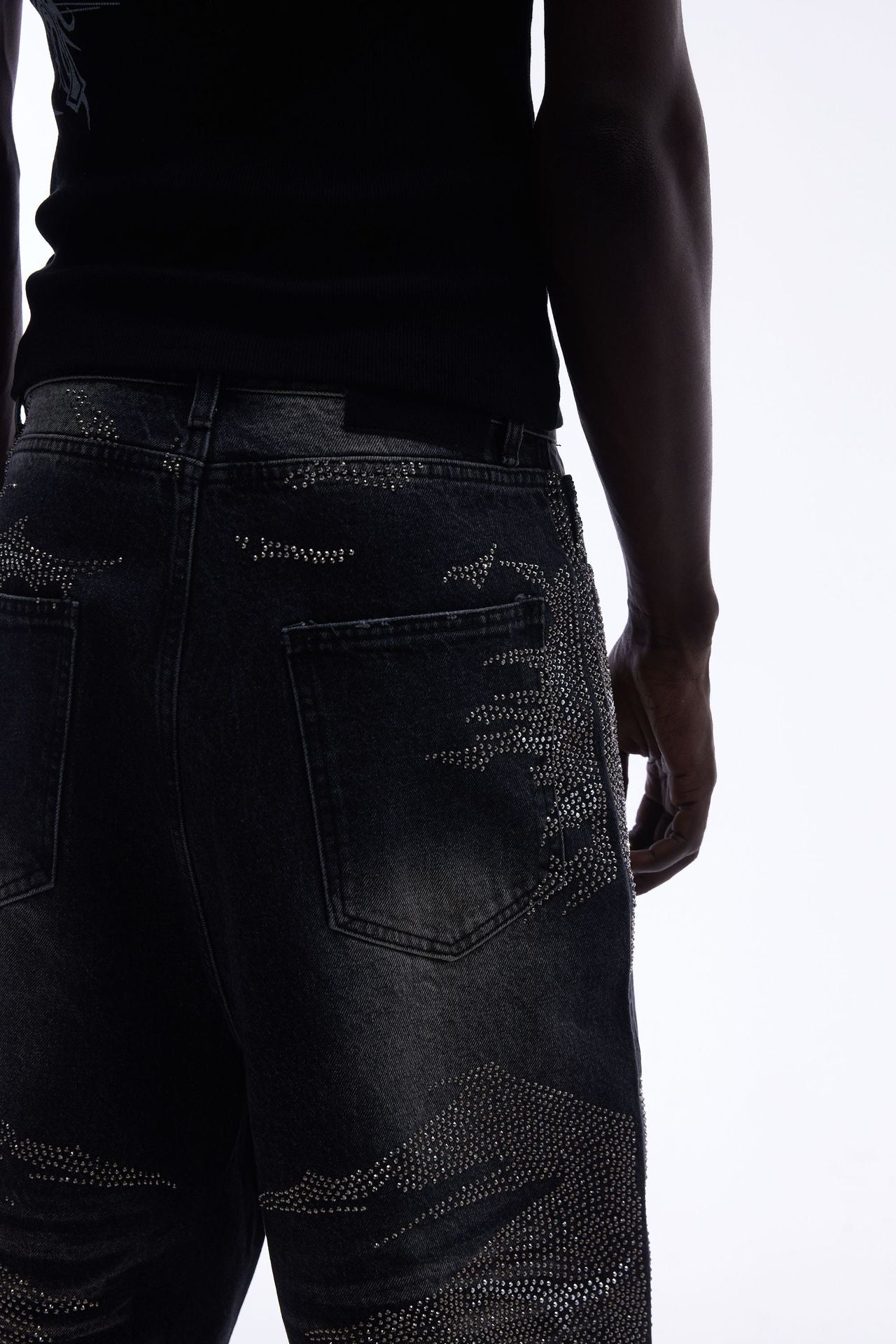 Rhinestone Camouflage Wash Denim Jort