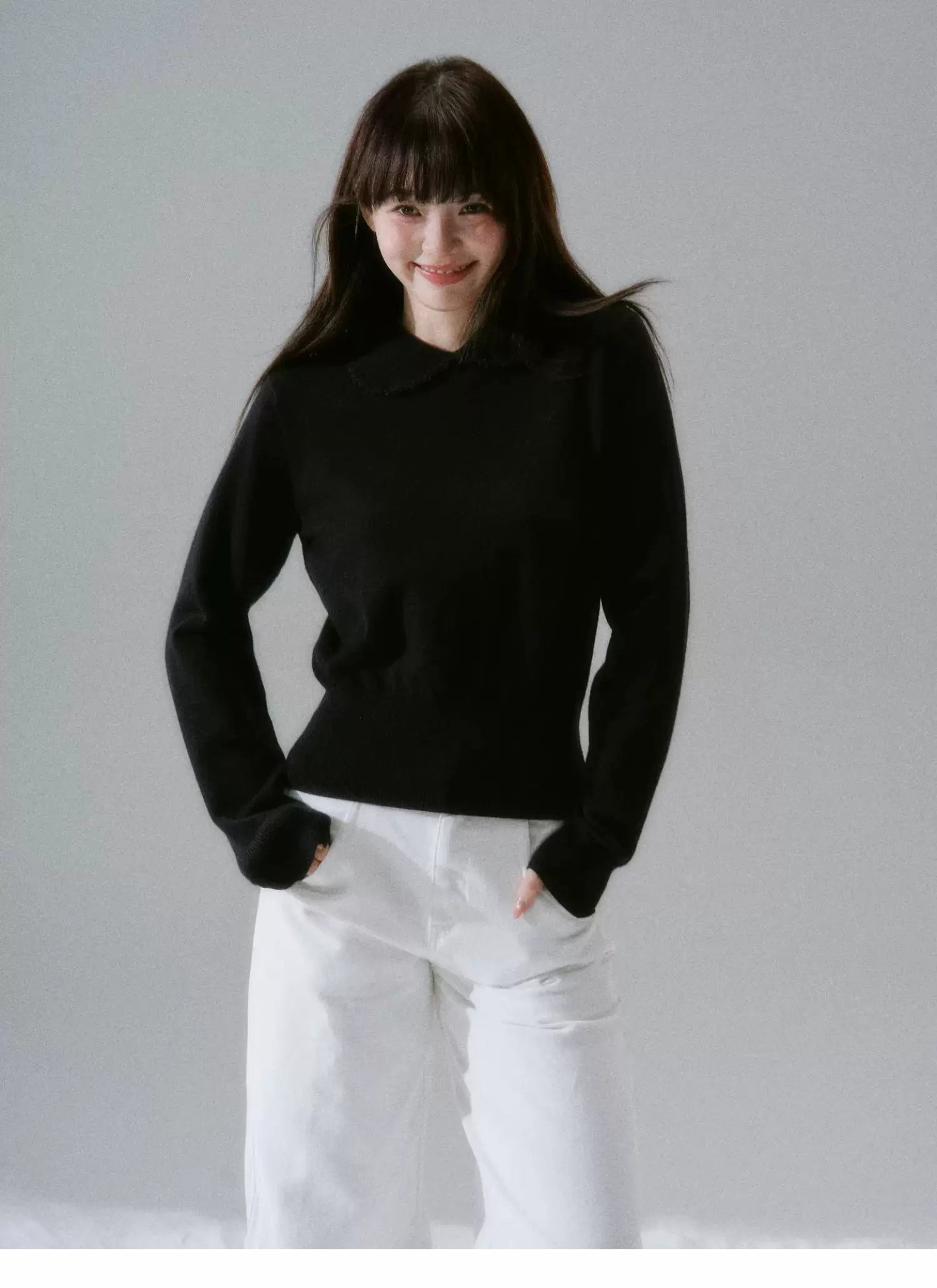 Handmade Crochet Crew Neck Slimming Polo Knit Sweater