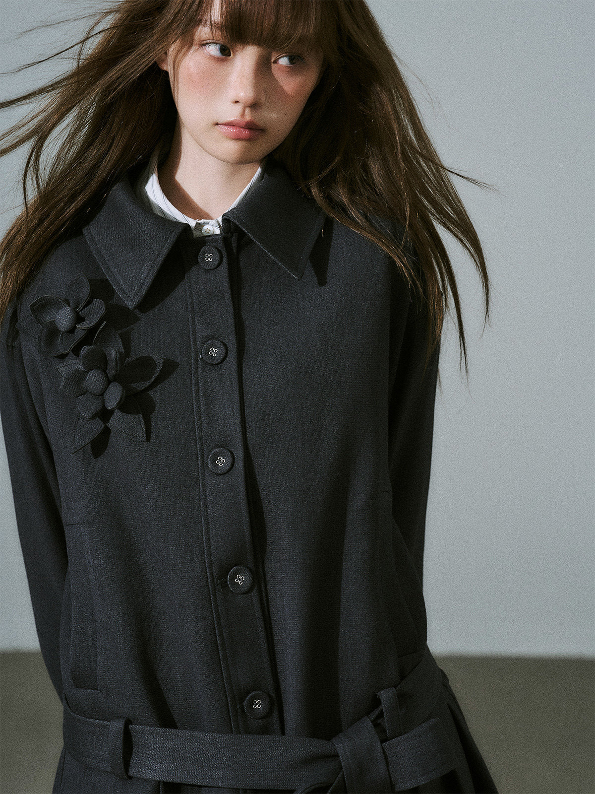 Flower Pleats Tencel Wool Trench Coat