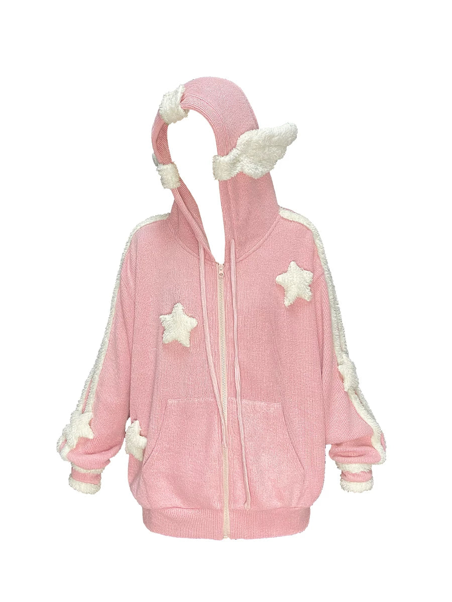 Gilet zippé en maille avec ailes d'ange et étoile
