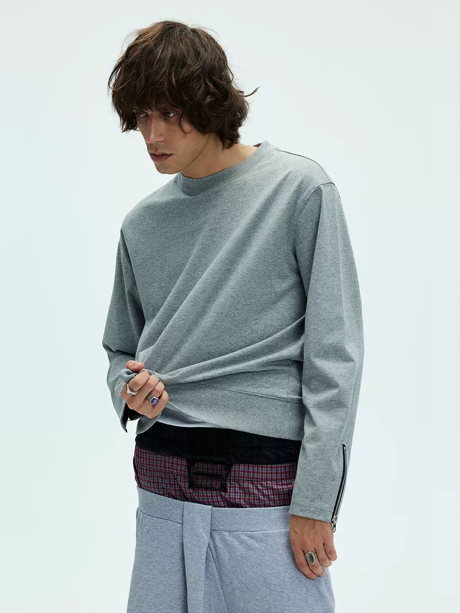 Sleeve Zipper Round Neck Sweatshirt