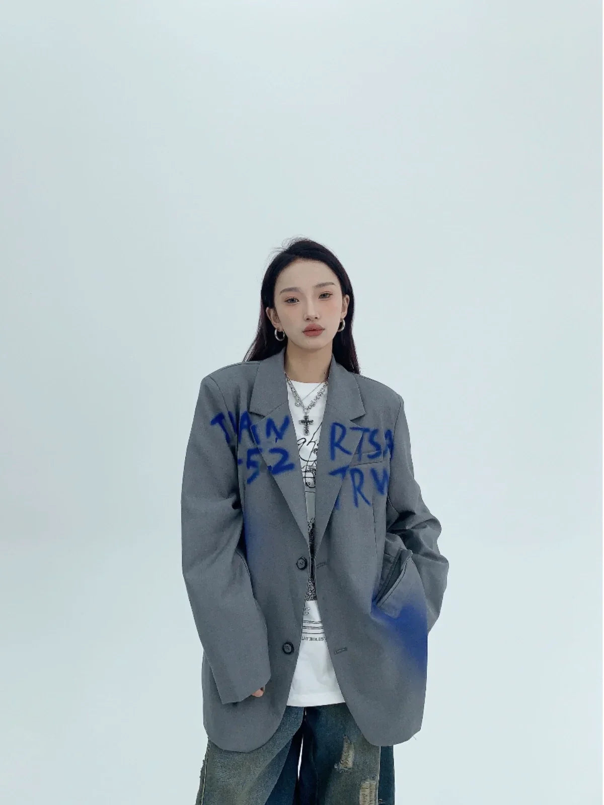 Graffiti Print Oversized Tailored Jacket