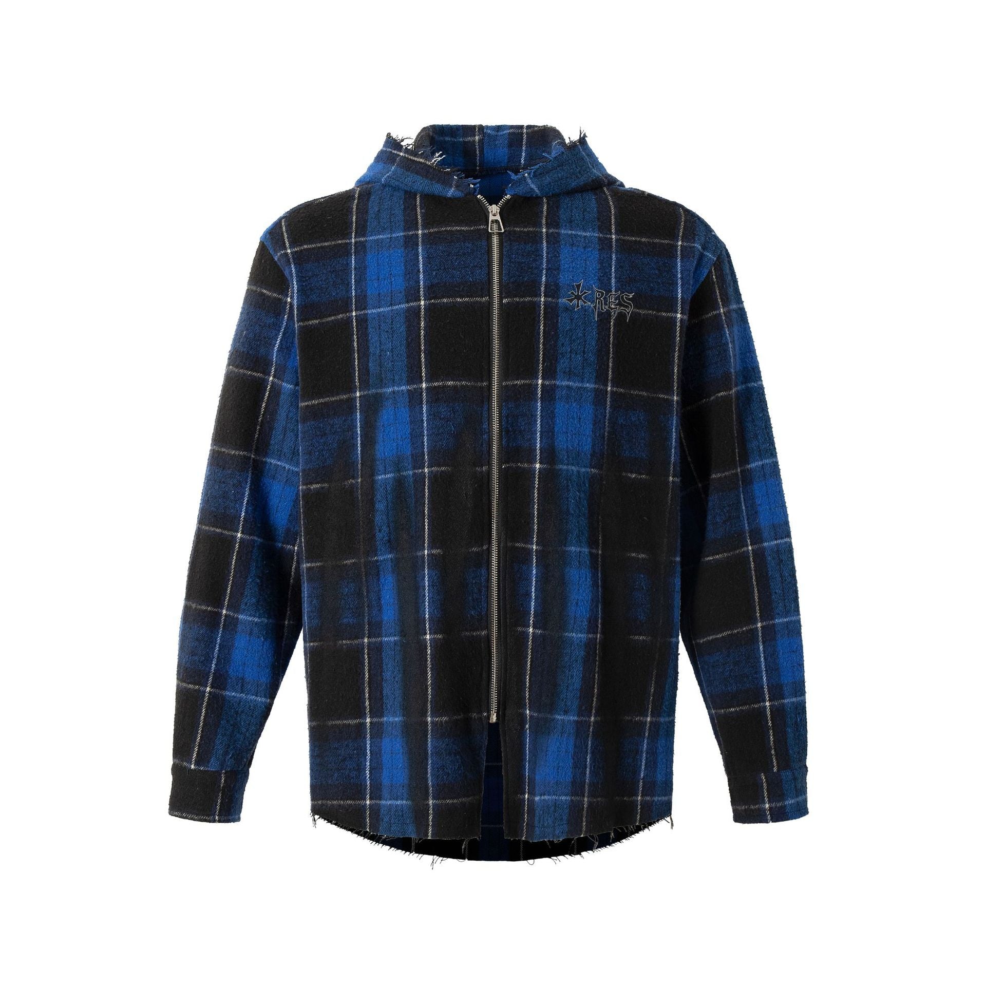 고딕 프린트 플레드 지퍼 후드 티셔츠