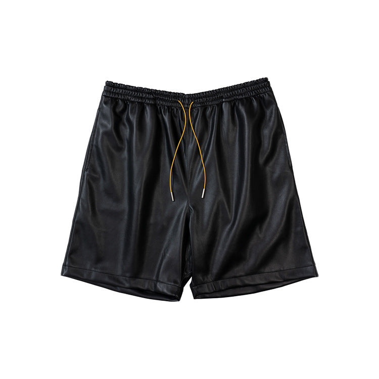 Split-Hem PU Leather Wide-Leg Short Pants