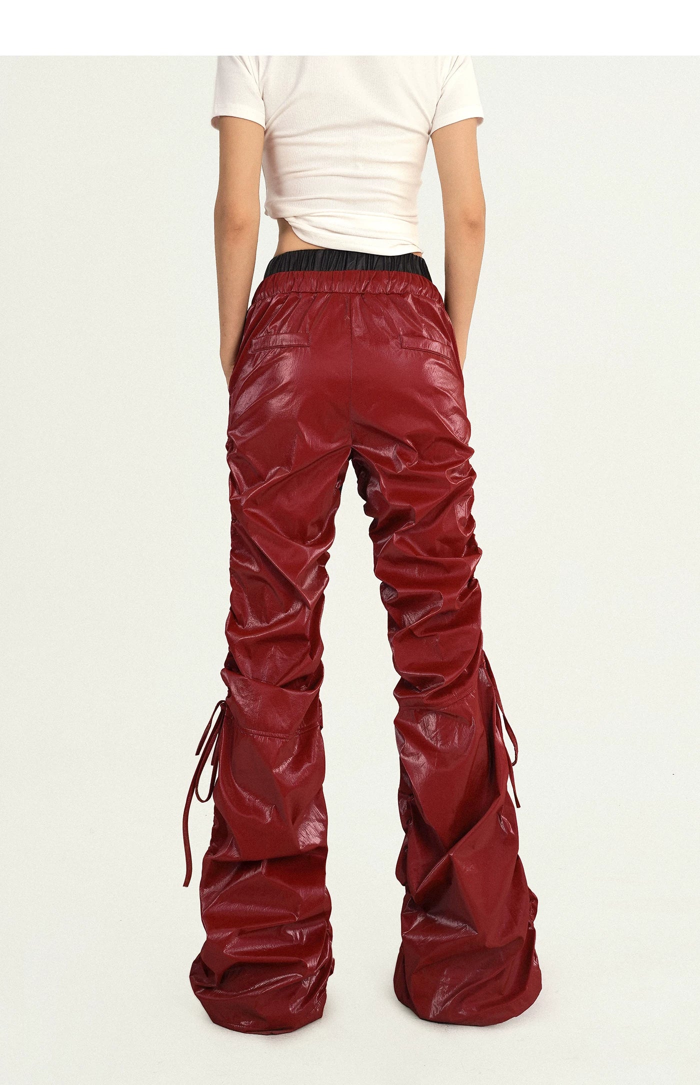 Tie Cord Pleats Double Waist Pants