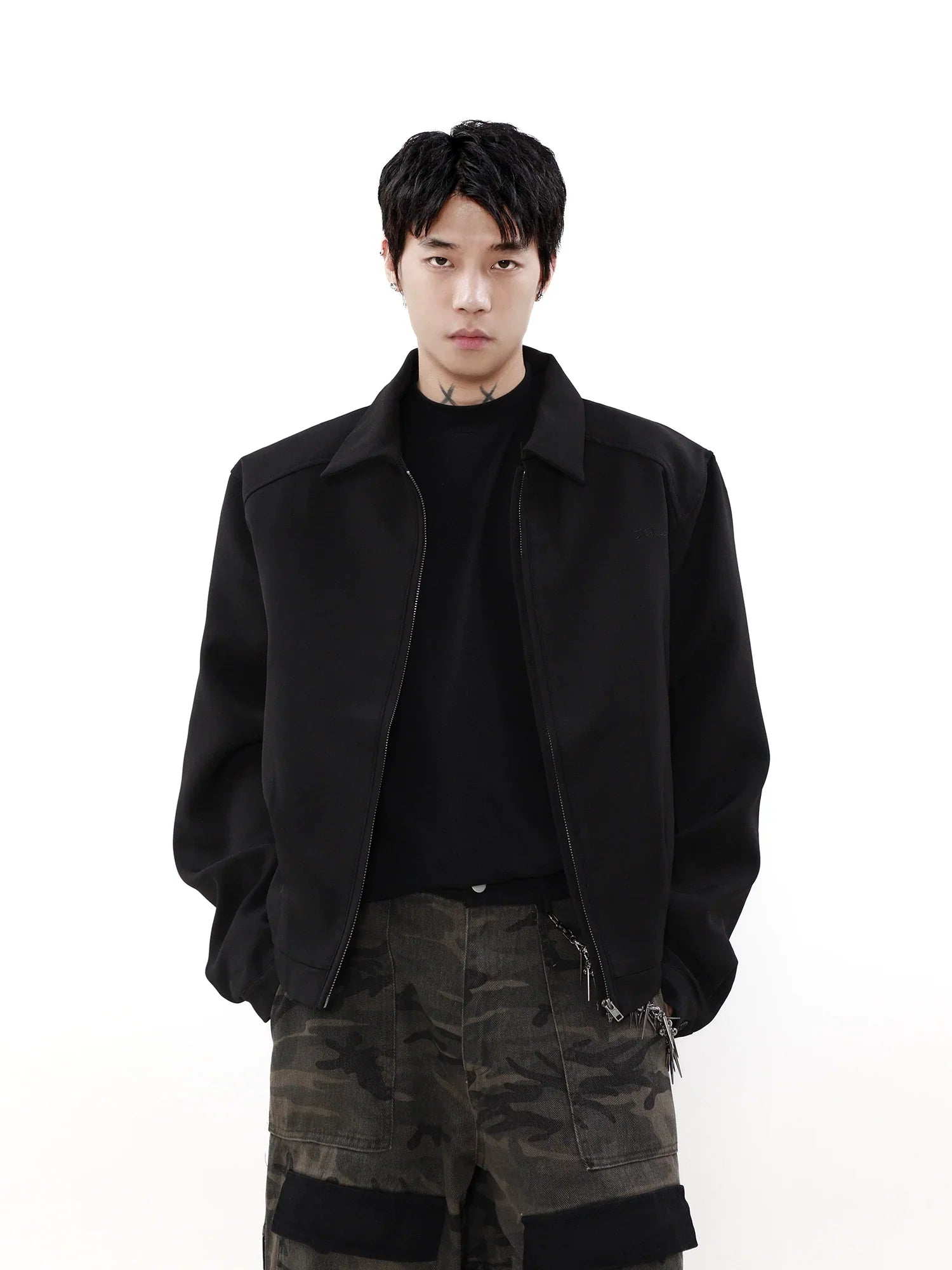 Cropped Shoulder Pad Zipper Jacket