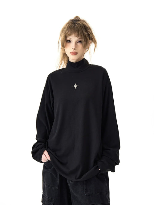 T-shirt à col montant et manches longues - Noir / M