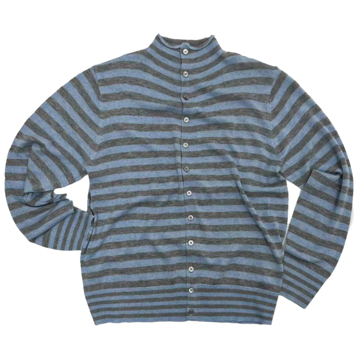 Contrast Stripe Wool Knit High-Neck Cardigan