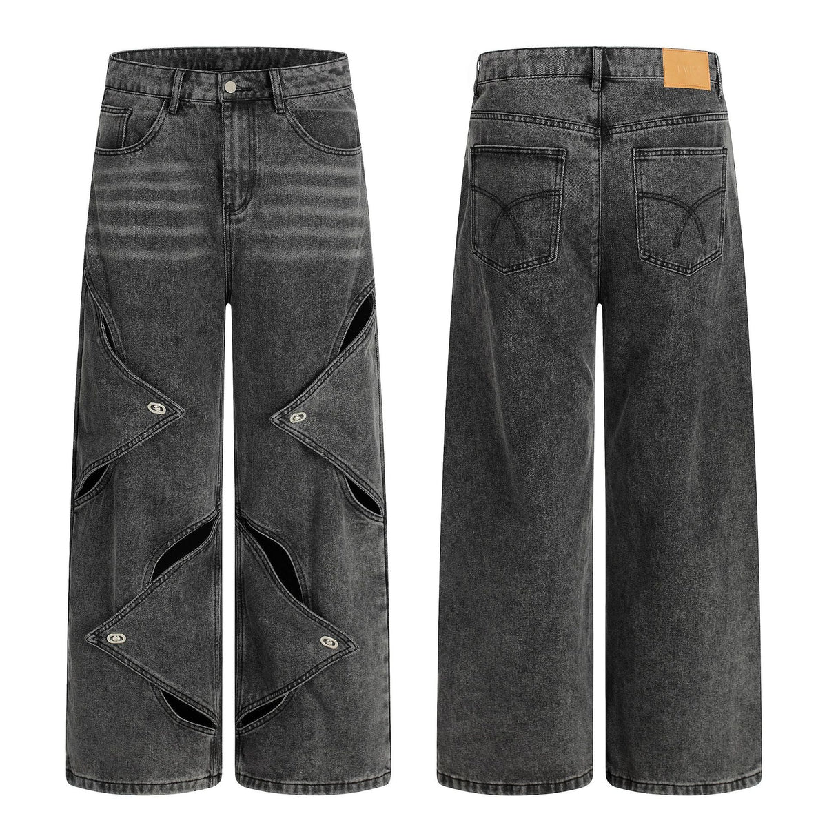 Washed Irregular Panel Wide Leg Denim Jeans