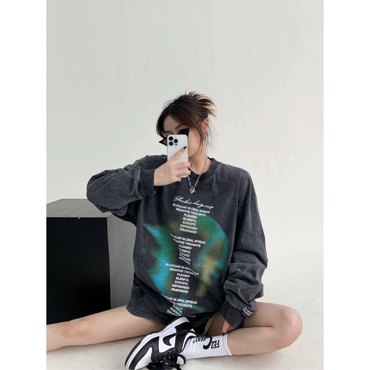 Letter Print Oversize Long-Sleeve Top