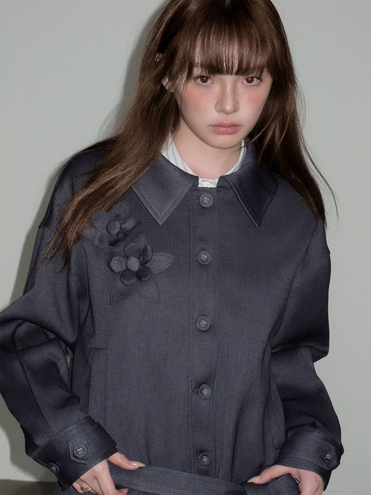 Flower Pleats Tencel Wool Trench Coat