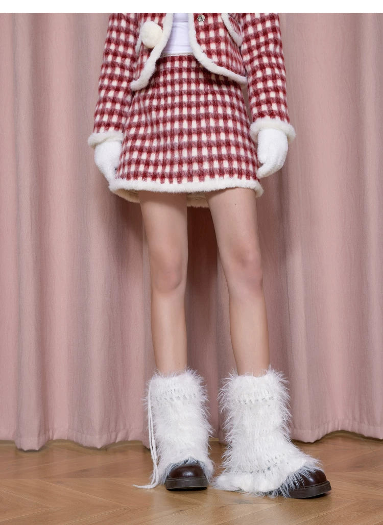 Christmas Plaid Tweed Jacket & Short Skirt Setup