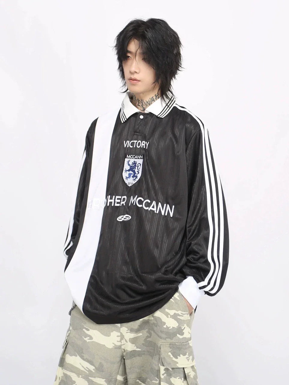 Oversize Sporty Long Sleeve Polo Shirt