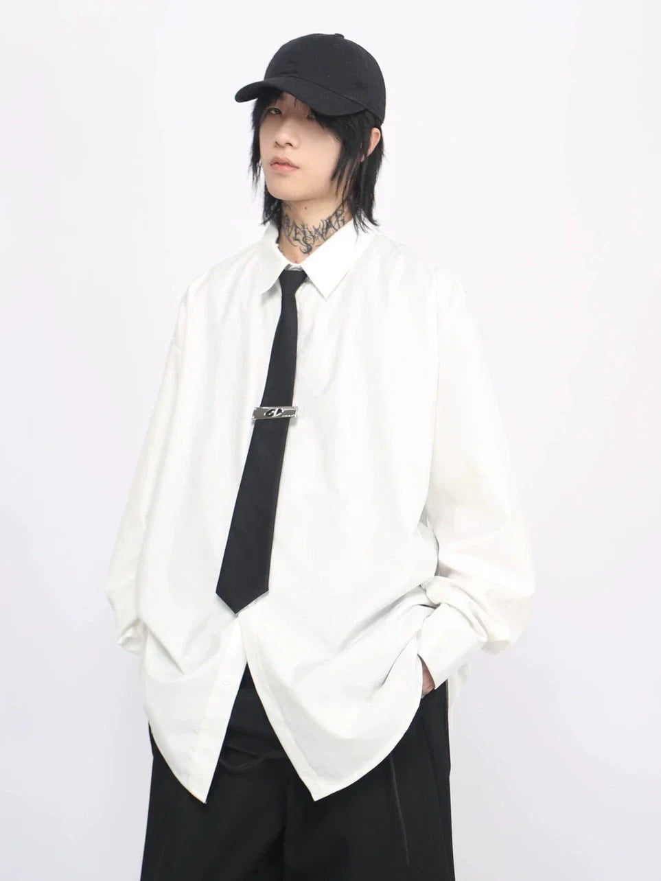 With Tie Plan Long Sleeve Shirt