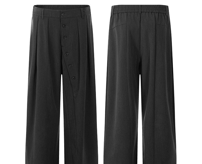 Asymmetrical Button Pleats Wide Leg Trousers