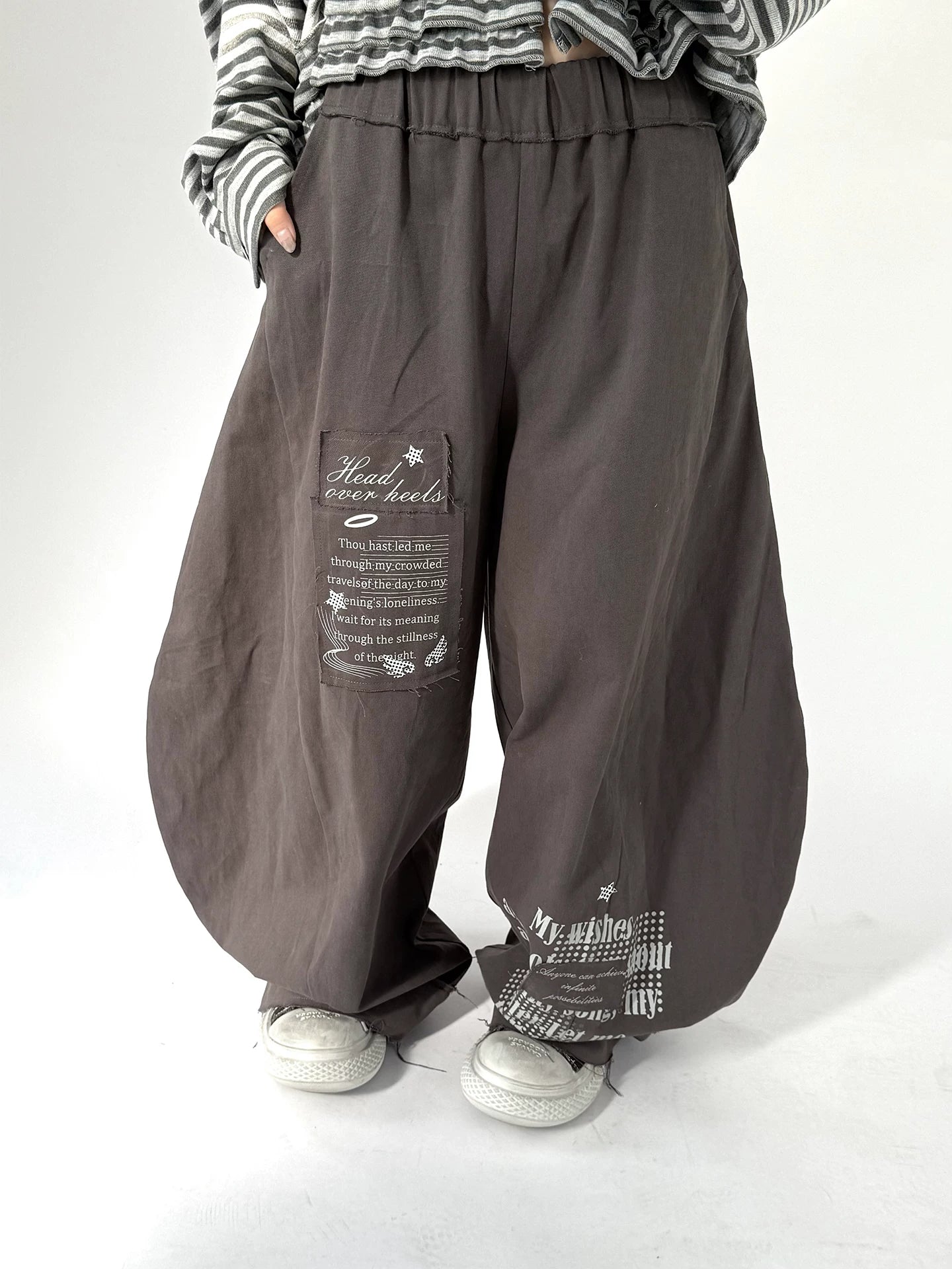 Letter Print Elastic Waist Wide Leg Sweatpants