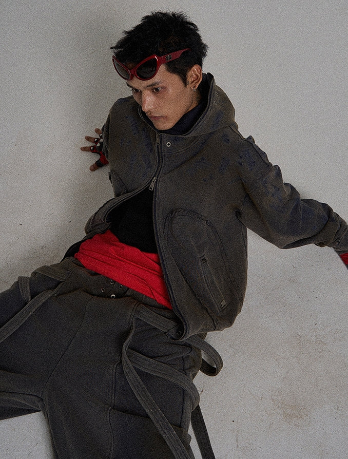 Washed Double Zipper Hoodie &Wide Leg Washed Sweatpants Setup