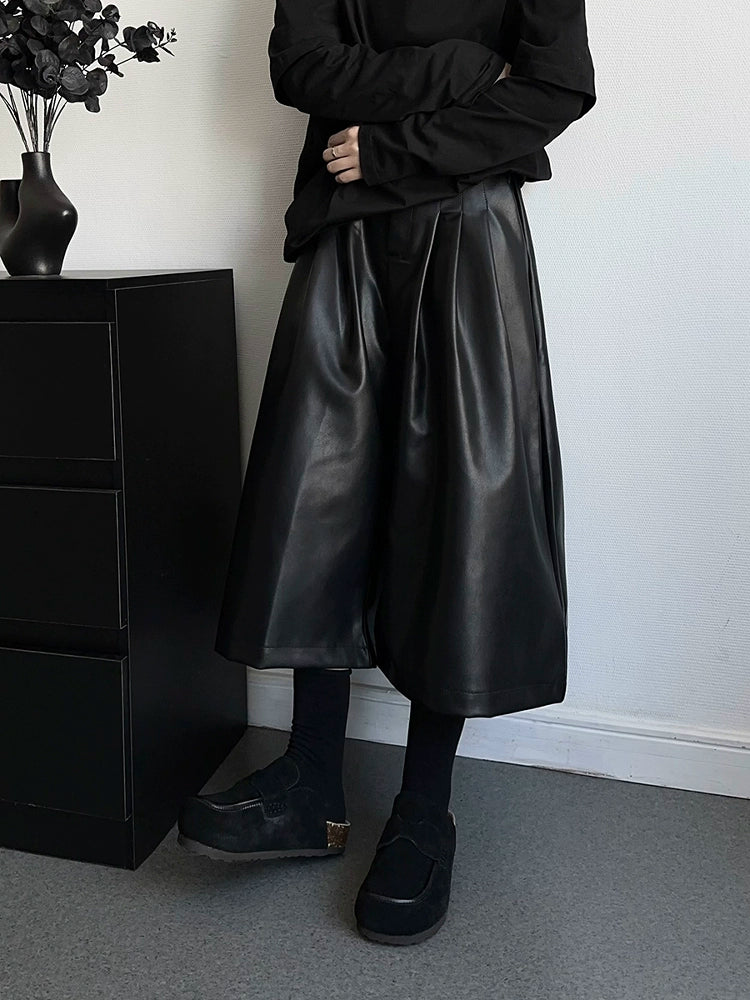 PU Leather Wide Leg Short