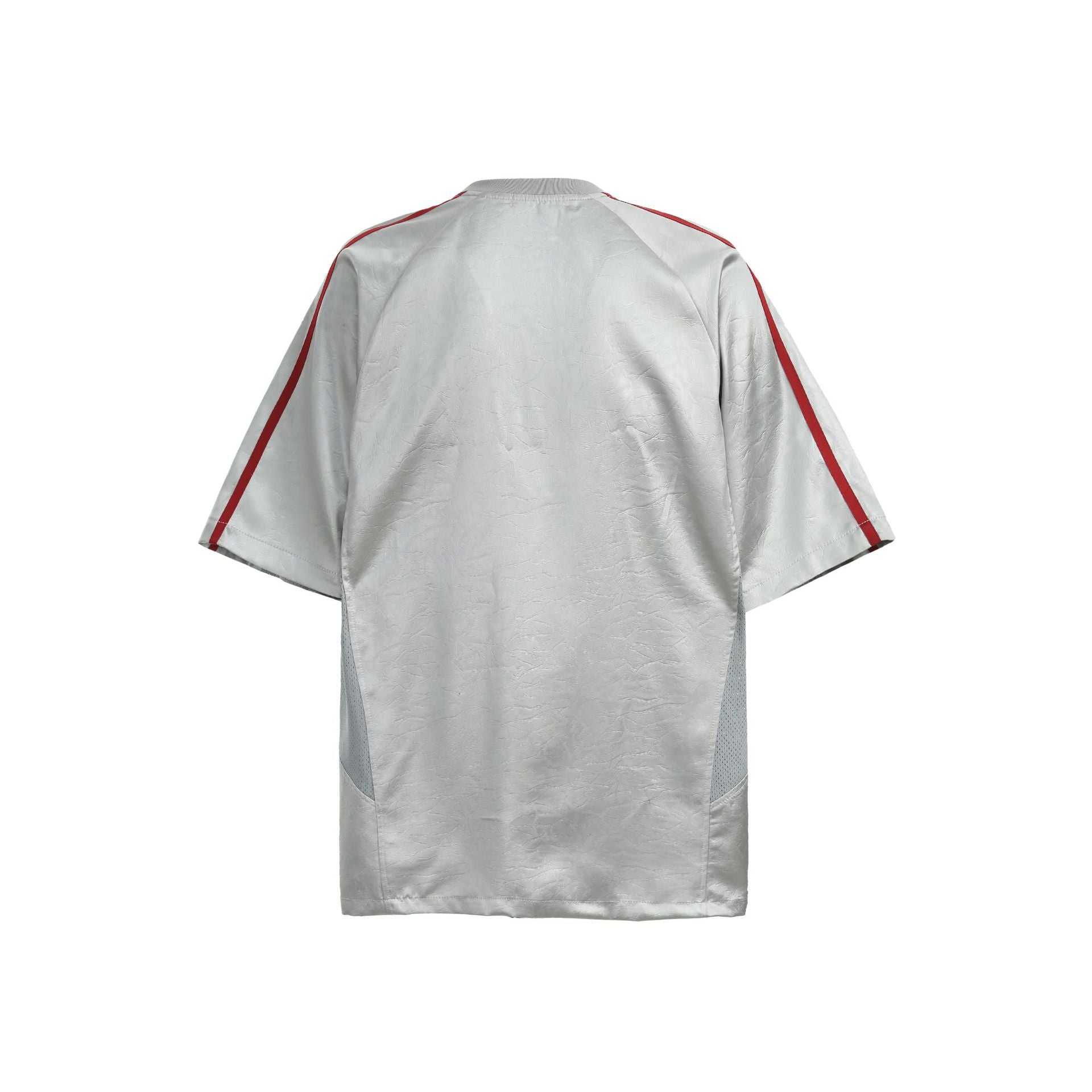 Chest Emblem PU Leather Stitching V-Neck Oversize Short Sleeve T-Shirt